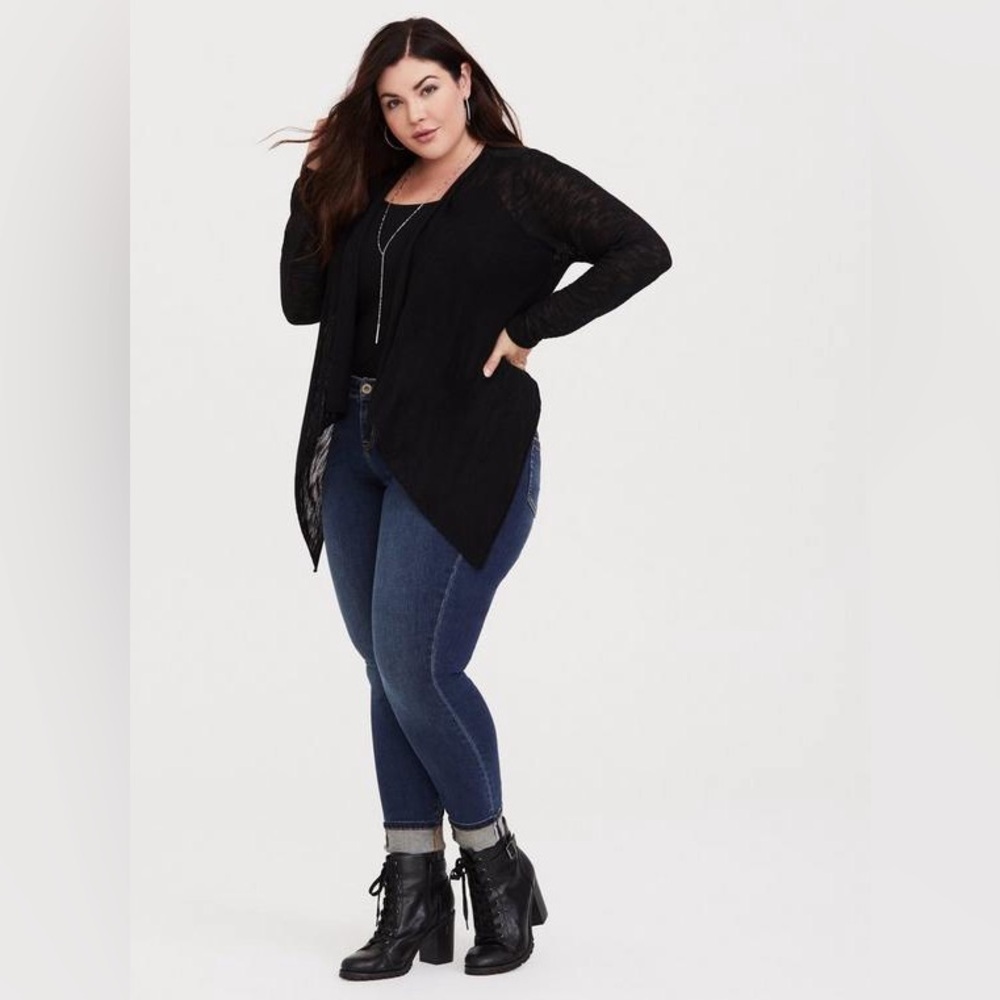 GUC Torrid Slub Knit Cardigan Drape Front Sweater, Size 0 (L/12), Black - Picture 3 of 8